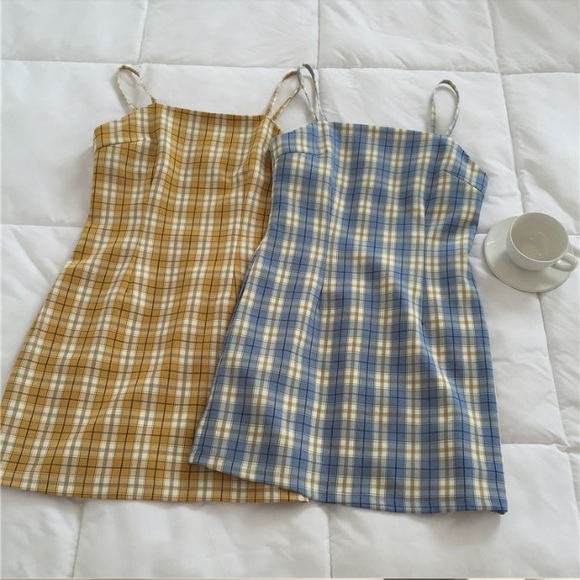 Brandy Melville Dresses & Skirts - Korean Plaid blue dress from YesStyle